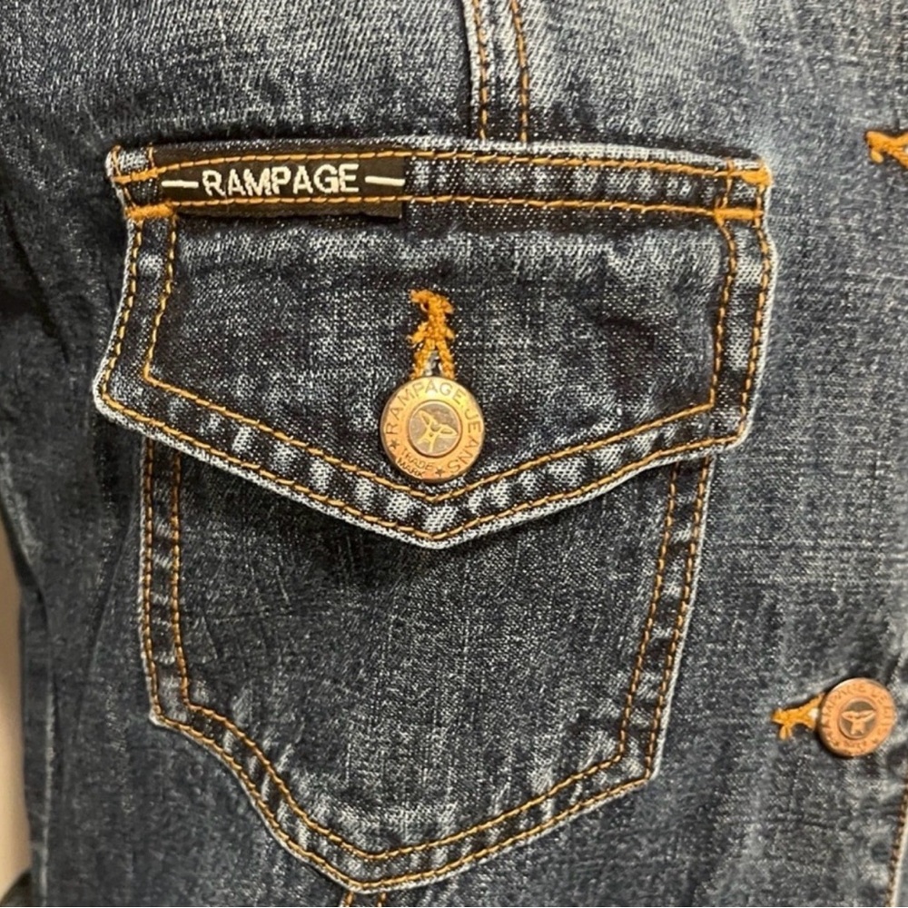 Vintage Rampage Dark blue wash  Denim maxi jacket. Brass logo buttons.medium - Picture 14 of 15
